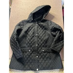 Catherine's Quilted Jacket Women's 1X Detachable Hood Black Silver